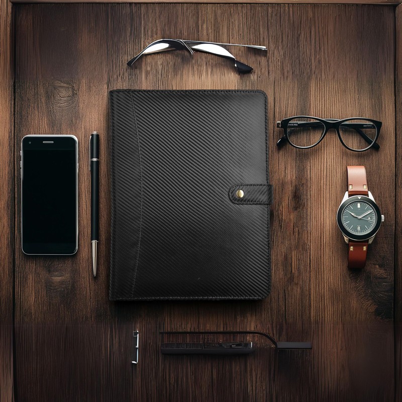 LEATHER VILLAGE Portfolio Professional Organizer – Carbon Fiber Genuine Leather