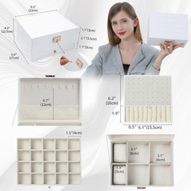 3 Layers Jewelry Box, White Jewelry Boxes for Women with Drawer, Jewelry Organizers and Storage for Earring, Ring, Necklace, Bracelets, Watch, Lockable Jewelery Organizer Christmas Gifts for Women
