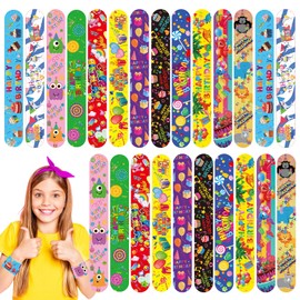 POPOYU 24Pcs Happy Birthday Slap Bracelets,Snap Bracelet Bands for Gifts Bag Filler,Birthday Party Favors,Birthday Wristbands for Kids Birthday Gifts Birthday Theme Party Supplies Classroom Prizes