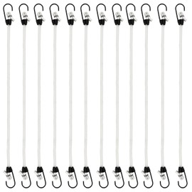 HARSKIYER 18 Inch Small Bungee Cords with Hooks, 12 Pack White Rubber Bungee Cord with Black Hooks Elastic Bungee Straps for Outdoor, Camping, Bike, Car, Tents
