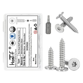 HanTof Torx Flat Head Self-Tapping Screws, M4x30 mm Star Drive Sheet Metal Screws, 304 Stainless Steel Wood Screws with Storage Box and 1 Pc T10 Drill Bit.(Pack of 50)