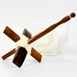 Revolution Fibers Turkish Drop Spindle | For Beginner & Advanced Hand Spinning Yarn Making - 10.25 inch Shaft | 5 inch Cross Arms | Satin Finish | Hand Crafted Rosewood Spindle | Spin Roving into Yarn