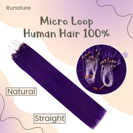 RUNATURE Purple Micro Ring Extensions Real Hair 22 Inches 55 cm Micro Ring Real Hair Extensions Colourful Purple Microlink Hair Extensions Real Hair Straight Hair 25 g