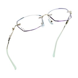 LifeArt Rimless Blue Light Blocking Reading Glasses with Customize Lens Reduce Eyestrain with diamond Stylish for Women (Green)