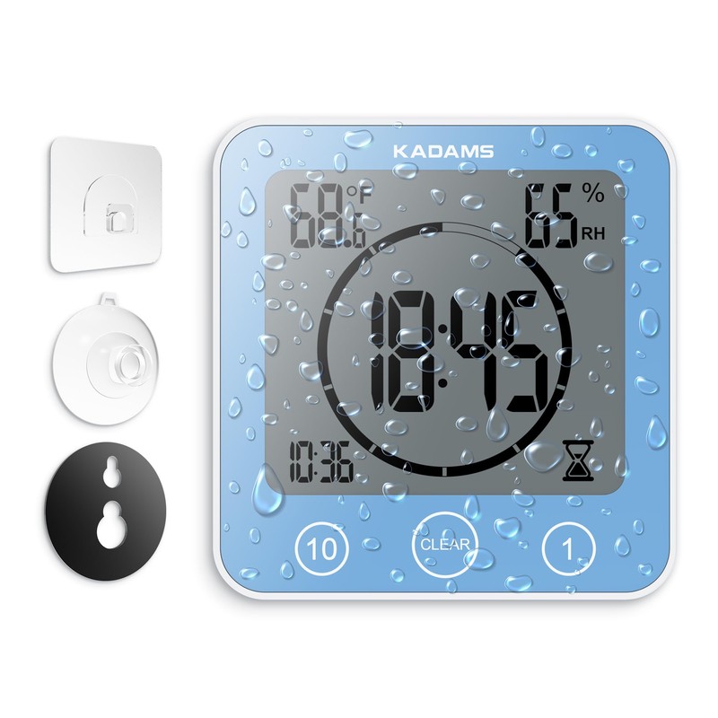 KADAMS Shower Clock Waterproof Bathroom Timer – Digital Wall Clock