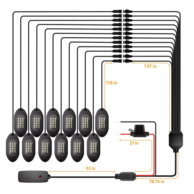 Honalia Pure White Rock Lights for Trucks 12 Pods, 6000K