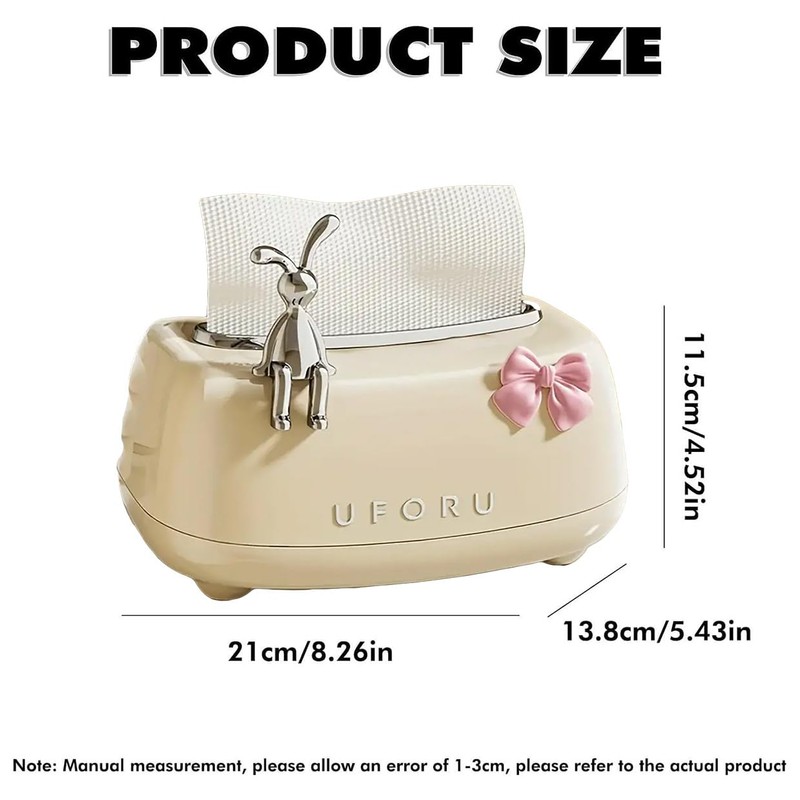 AIMALL Bunny-Themed Tissue Box, Elegant Spring-Lift Design, 8.26" x 5.43"