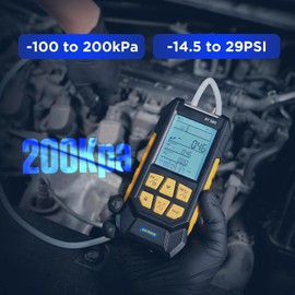 AUTOOL Manometer Gas Pressure Tester,Digital Manometer HVAC,10 Units Differential Dual Port Pressure Gauge -100 to 200Kpa,Data Zeroing with Backlight LCD Display