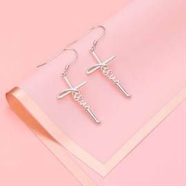 925 Sterling Silver Infinity Love of God Dainty Jesus Cross Dangle Earrings Religious Jewelry for Women Men