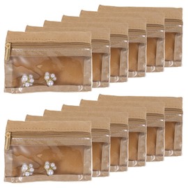 sourcing map 12Pcs Travel Jewelry Bag Bulk, Portable Jewelry Pouch with Zipper Clear Velvet Jewelry Storage Bag for Jewelry Organizers Storage Women Gift, Brown