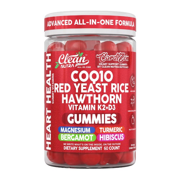 Clean Nutra CoQ10 Gummies Red Yeast Rice Hawthorn K2 Vitamin
