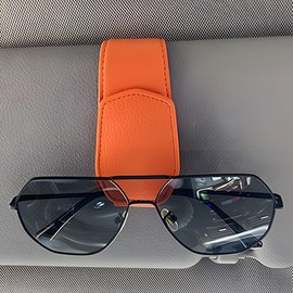 Zpana Sunglasses Holders for Car Sun Visor, Leather Magnetic Vehicle Eyeglasses Hanger Clip for Ticket Card, Auto Interior Glasses Hanging Accessories, Universal for SUV Sedan Truck (Orange)