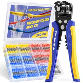 haisstronica 220PCS Solder Seal Wire Connectors Kit with 10-24 AWG Self-Adjusting Automatic Wire Stripper Tool, Waterproof Heat Shrink Butt Terminals for Car, Marine, Trailer, DIY Wiring Projects