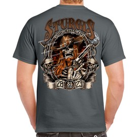 Biker Life Clothing 2023 Sturgis Motorcycle Rally Western Skull Gun Smokin T-Shirt Black/XL/Tall