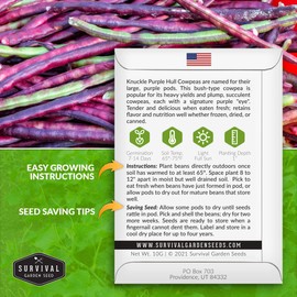 Survival Garden Seeds - Knuckle Purple Hull Cowpeas Seed for Planting - Packet with Instructions to Plant and Grow Delicious & Nutritious Peas in Your Home Vegetable Garden - Non-GMO Heirloom Variety