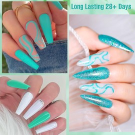 MTSSII 8PCS Mint Green Gel Polish 6 Colors Glitter Nail Polish Set Glitter Teal Mermaid Shimmer Green UV Kit Summer Nail Art Design DIY Home