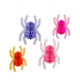 8" - 10" Pastel Spider Hanging Honeycomb Decorations – 4 Piece