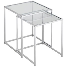 Studio 55D Rodney Modern Chrome Square Accent Nesting Tables Set of 2 15 3/4" Wide Silver Clear Glass Tabletop for Spaces Living Room Bedroom Bedside Entryway House Home Office Decor