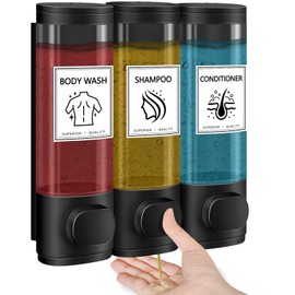 Volufia Shower Dispenser 3 Chamber No Drill, Shampoo Dispenser for Shower Wall, Shampoo and Conditioner Dispenser, Shower Soap Dispenser Bathroom 3x300ML, Black