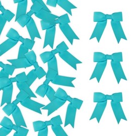 Meseey 50 Pcs 2.5 Inches Twist Tie Grosgrain Ribbon Bows Turquoise Blue Pretied Premade Craft Bows for Treat Bags Gift Wrapping Basket Wedding Baby Shower Brithday Christmas Party (2.5", Turquoise)