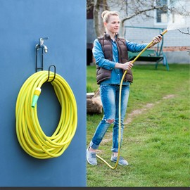 PIGIAOKA Garden Hose Holder Metal Water Hose Hanger, Wall Mount Heavy Duty Hose Holder Hook for Garage, Yard, Patio, Holds Up to 150Ft (Black Paint)