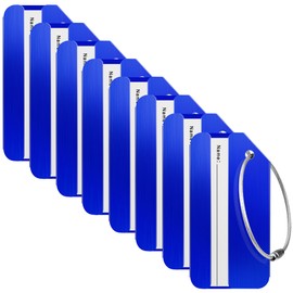 Travelambo 8 Pack Luggage Tags for Suitcases Aluminum Privacy Protection Bag Tags Luggage Identifier Travel Accessories Essentials (Blue)