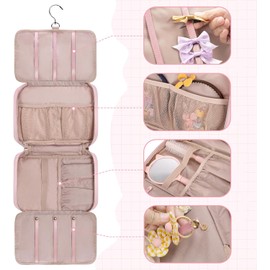 Fasrom Organizador de accesorios para el cabello para niñas, bolsa de almacenamiento de lazo para niños, pinzas para el cabello, diadema, corbatas y soporte para coleteros, rosa (bolsa vacía)