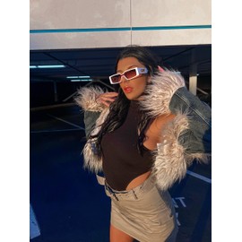 OuShiun Rectangle Sunglasses for Women Men Shades Trendy Retro 90’s Vintage Narrow Square Frame UV400 Protection OS2121 (Black+Green)