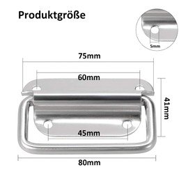 Folding Handle, Stainless Steel, Pack of 2, Carry Handle for Boxes, Hardware Box, Silver Folding Handle, Carry Handles for Speaker Boxes, Toolbox, Door Tool Boxes