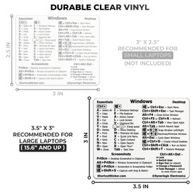 Synerlogic Windows PC Reference Keyboard Shortcut Sticker | Vinyl, Laminated Windows Shortcut Sticker for PC Laptop or Desktop | Shortcuts Cheat Sheet (Clear/Large)
