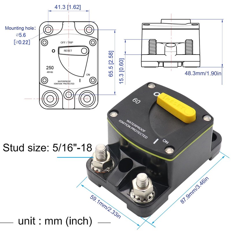 T Tocas 50 Amp Overload Protection Circuit Breaker with Switch