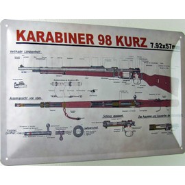 Tin Sign 20 x 30 cm Curved Detail Views Instructions Carabiner 98 Short Weapon Decorative Gift Sign