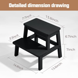 HOUCHICS Step Stools for Adults, Wooden Step Stool with 400 lb, Wood Step Stool, Adults Step Stool, Step Stool for Bedside, Step Helper for Kitchen,Bathroom,Bedroom (White)