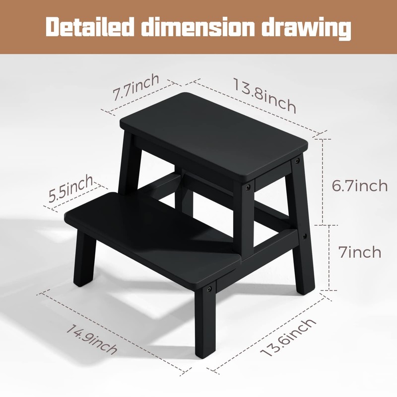 HOUCHICS Step Stools for Adults, Wooden Step Stool with 400