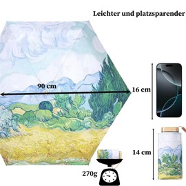 CALLYSONIC Oil Painting Style Mini Umbrella, Portable Lightweight Umbrella, Protects Against Rain and Sun Umbrellas, Sun UV Protection Umbrella with 6 Ribs, Max