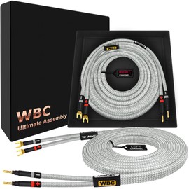 WORLDS BEST CABLES 8 Foot Ultimate - 12 AWG - Ultra-Pure OFC - Premium Audiophile HiFi Speaker Cable Pair with Eminence Gold Banana (x2) & Spade (x2) Plugs & Silver Tweed Jacket