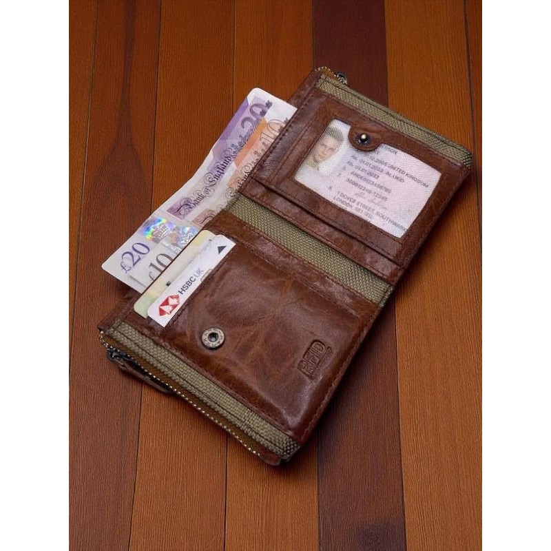 Velluci Pelle Genuine RFID Blocking Leather Men's Zipper Wallet (Zipper,