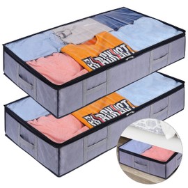 Storagezoid 2 Pack 90 L Foldable Underbed Storage Bags with Reinforced Handles, Sturdy Zips, Large Capacity & Clear Window for Clothes, Shoes, Blankets, Bedding and Duvet