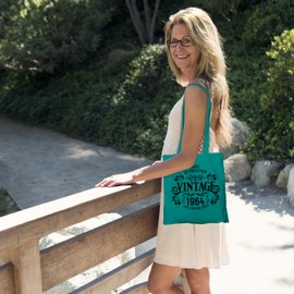 Dead Set Studio 60th Birthday Gifts For Women, Vintage 1964 60th Birthday Tote Bag, 60th Gift For Her, Cotton Fabric Shoulder Reusable Shopper Bag, 60th Anniversary Present EMERALD