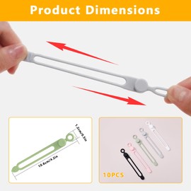 10 Pcs Silicone Cable Ties, Reusable Cord Organizer.