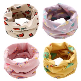 YMIFEEY Pack of 4 Unisex Children's and Baby’s Scarves, Tube Scarf, Cotton O Ring Neck Warmer, Loop Scarves, Windproof Neckerchiefs, Multifunctional Scarf for Winter, Spring, Autumn, Type B, 38