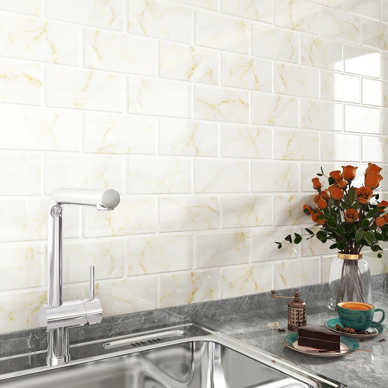 FunStick Marble Subway Tile Peel and Stick Backsplash for Kitchen