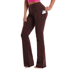 BUBBLELIME 29"/31"/33"/35" 4 Styles Women's Bootcut Yoga Pants Tummy Control - Side Pockets_MAHOGANYMAROON S_33" Inseam