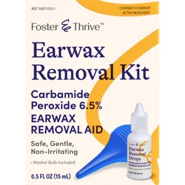 Foster & Thrive Earwax Removal Kit, Softens & Loosens Excess Earwax, Safe, Gentle and Non-Irritating, Carbamide Peroxide 6.5%, Includes Drops and Ear Syringe Bulb, 0.5 Oz