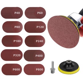 SUNJOYCO 4Inch Angle Grinder Sanding Discs, 100pcs Sand Paper Discs with 4 Inch Hook and Loop Backing Pad & 1/4" Drill Adapter, Angle Grinder Attachments 40-800 Grits