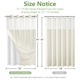 PILOTSHARK Hookless Waffle Weave Shower Curtain Set with Snap-in Fabric Liner and Mesh Top Window,256GSM Heavy Duty Fabric,Cream Washable Luxury Shower Curtain for Bathroom Stalls (72x75 Inch)
