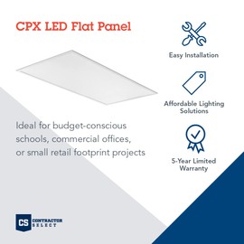 Lithonia Lighting CPX 2x4 LED Flat Panel Light, 2 Ft. x 4 Ft. LED Light Panel, Ceiling Lighting Fixture, 4000/5000/6000 Adjustable Lumens, 3500K/4000K/5000K CCT, Smooth Satin Lens, White (2-Pack)