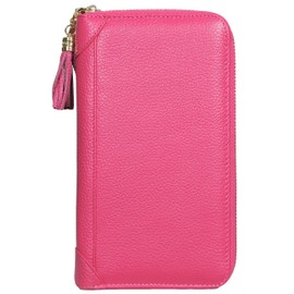 Easyoulife Credit Card Holder Wallet Womens Zipper Leather Case Purse RFID Blocking (Rose)