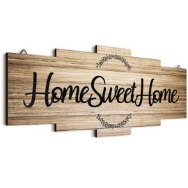 Jetec Home Sweet Home Sign, Rustic Wood Home Wall Decor, Large Farmhouse Home Sign Plaque Wall Hanging Wooden Sign for Bedroom, Living Room, Wall, Wedding Decor (Wood Color)