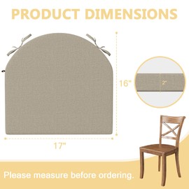 idee-home Chair Cushions for Dining Chairs, Kitchen Chair Pads Set of 6, D-Shaped Seat Cushions with Ties and Removable Cover for Indoor Dining Room, Non-Slip Bottom 17" x 16" x 2" Beige
